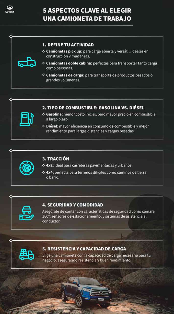 Factores por estudiar antes de escoger camionetas de trabajo.